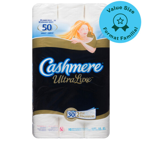Cashmere Toilet Paper Ultra Luxe 2-Ply 30 Rolls x 140 Sheets 