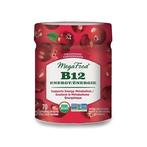 MegaFood Organic Vitamins B12 Energy Gummies Cranberry 70 Count