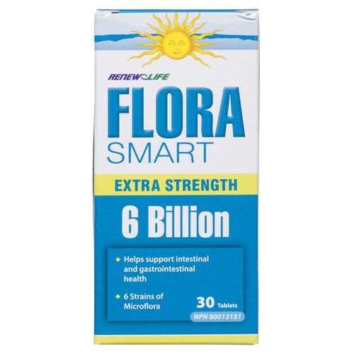 FloraSMART® Extra Strength 6 Billion Active Cultures NO REFRIGERATION REQUIRED 30 Capsules
