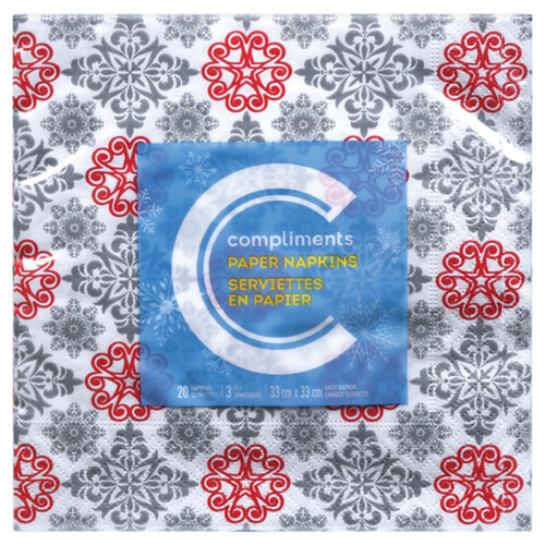 Compliments Napkins Holiday Print 20 EA