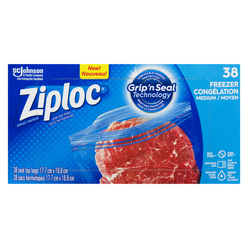 Ziploc Freezer Bags With New Grip'n Seal Technology Medium 38 Bags 