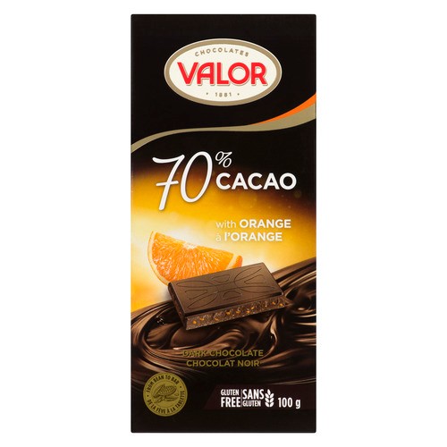 Valor Gluten-Free 70% Cacao With  Dark Chocolate With Orange 100 g