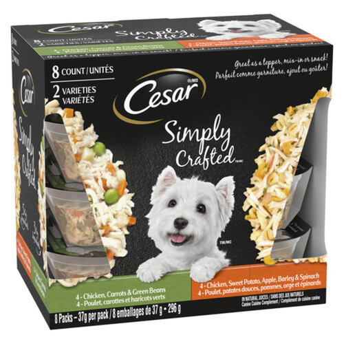 Cesar Wet Dog Food Adult Simply Crafted Chicken Carrots & Green Beans - Chicken Sweet Potato Apple Barley & Spinach 8 x 37 g