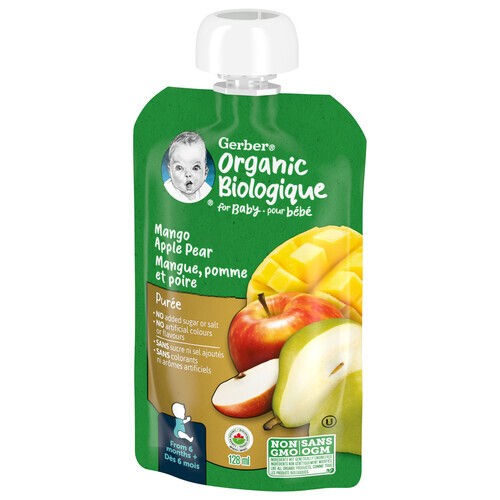 Gerber Organic Baby Food Purée Mango Apple Pear 128 ml