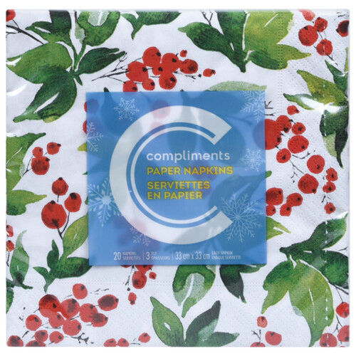 Compliments Napkins Holiday Print 20 EA