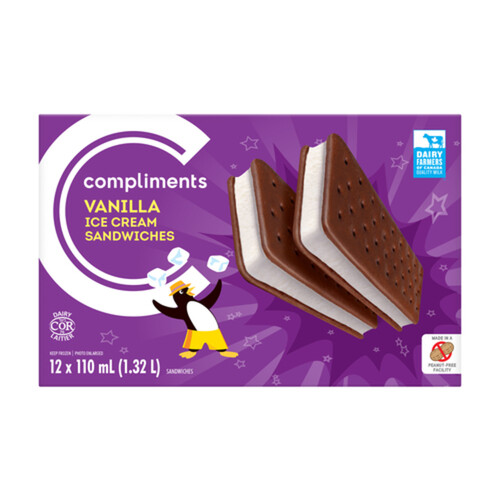 Compliments Ice Cream Sandwich Vanilla 12 x 110 ml