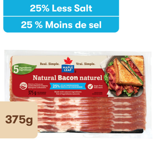 Maple Leaf Natural Bacon Slices Less Salt 375 g