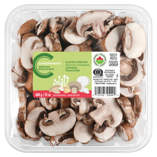 Compliments Organic Mushrooms Sliced Washed Cremini 680 g