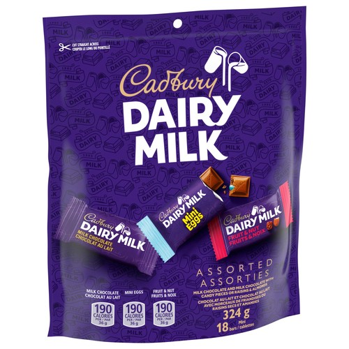 Cadbury Dairy Milk Mini Chocolate Bars Assorted Bag Of 18 x 18 g  324 g