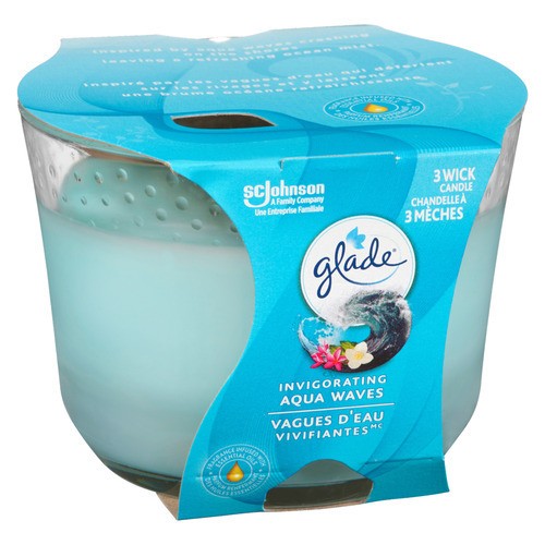 Glade 3 Wick Scented Candle Air Freshener Invigorating Aqua Waves 1 pack
