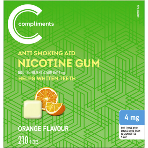 Compliments Anti Smoking Aid 4mg Nicotine Gum Orange 210 EA