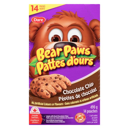 Dare Bear Paws Peanut-Free Soft Cookies Chocolate Chip 14 Pouches 490 g