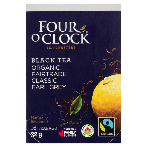 Four O'Clock Organic Black Tea Earl Grey Classic 16 Tea Bags