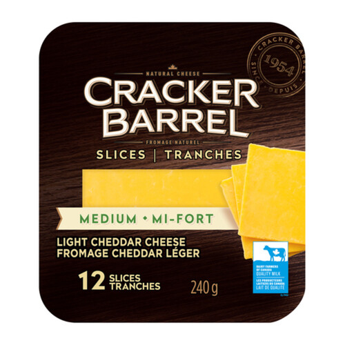 Cracker Barrel Sliced Cheese Light Medium Cheddar 12 Slices 240 g