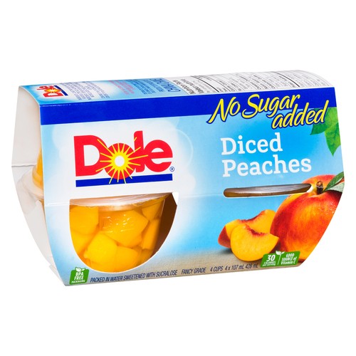 Dole In Water Fruits Bowls Diced Peaches  4 x 107 ml