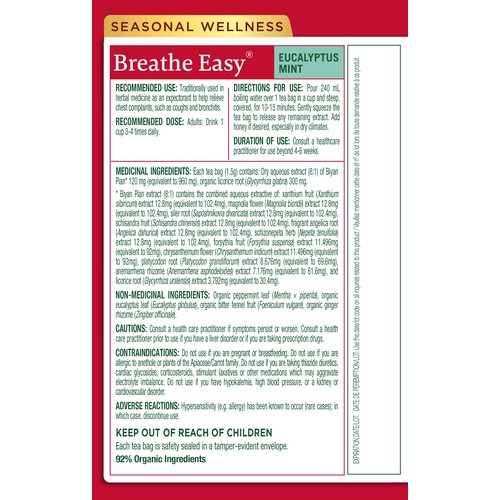 Traditional Medicinals Herbal Tea Breathe Easy 16 Tea Bags