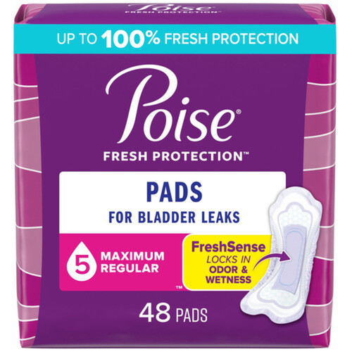 Poise Maximum Absorption Pads Regular length 48 Count