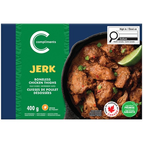 Compliments Chicken Thighs boneless Fully Cooked Jerk 400 g