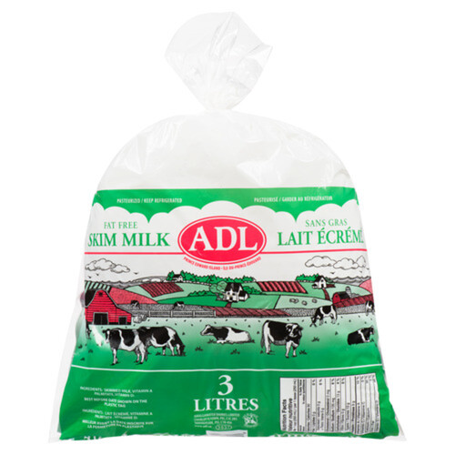 ADL Fat Free Skim Milk Bags 3 L