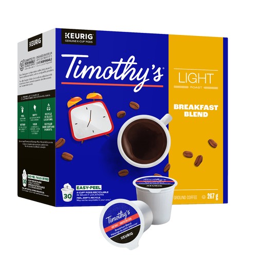 Timothy's World Coffee Pods Breakfast Blend Light K-Cups 30 Count