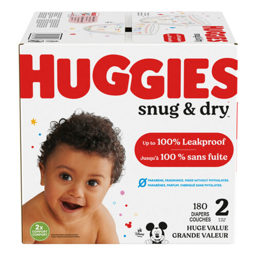 Huggies Snug & Dry Diapers Size 2 180 Count