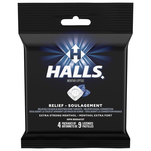 Halls Mentho-Lyptus Extra Strong Menthol Cough Drops  4 Packs Of 9 Lozenges