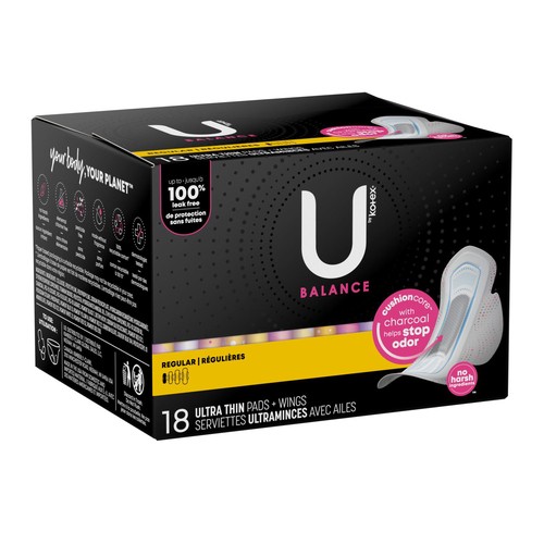 U by Kotex Balance Ultra Thin Pads Regular With Wings 18 Count