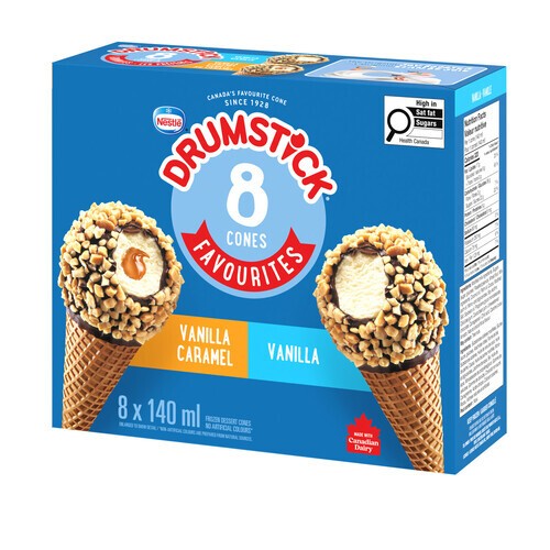 Nestlé Drumstick Frozen Dessert Cones Vanilla & Vanilla Caramel 8 x 140 ml