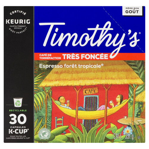 Timothy's Coffee Pods Rainforest Espresso Extra Dark Roast 30 K-Cups 351 g