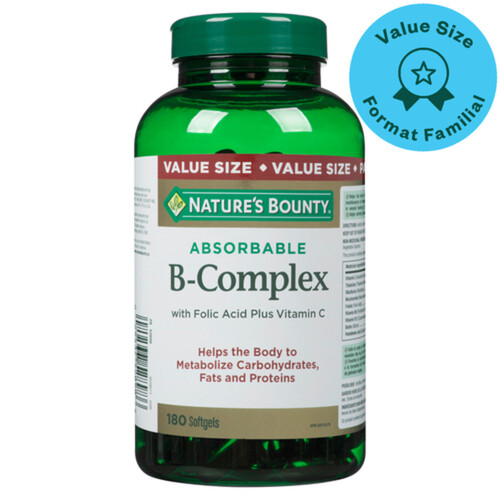 Nature's Bounty Vitamins B Complex Softgels Value Size 180 Count