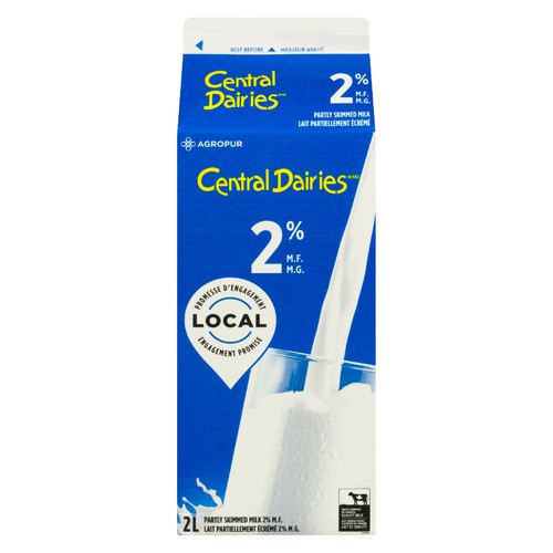 Central Dairies 2% Milk Partly Skim  2 L
