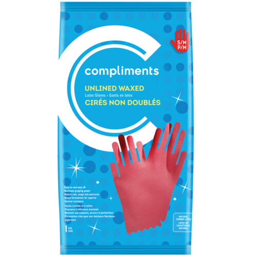 Compliments Latex Gloves Unlined Waxed Small/Medium 1 EA 