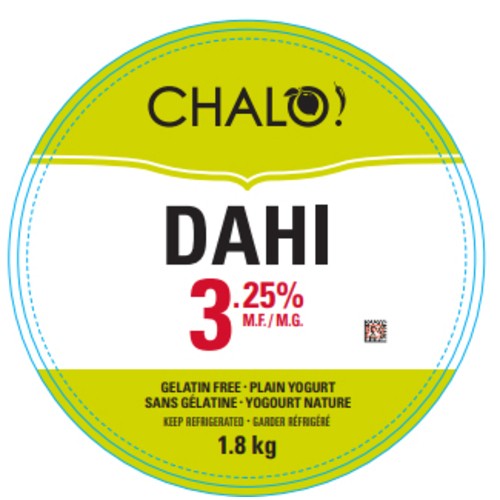 Chalo! Dahi Yogurt Plain 3.25% MF 1.8 kg