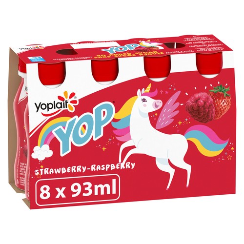 Yoplait Yop 1.5% Drinkable Yogurt Strawberry Raspberry 8 x 93 ml