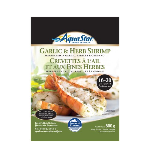 Aqua Star Frozen Butterfly Shrimp Garlic & Herb 16/20 Count 800 g