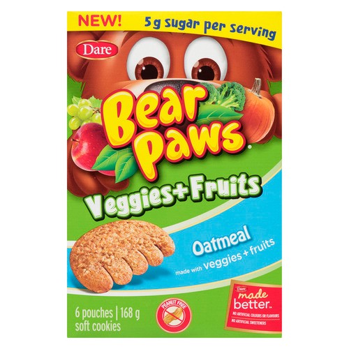 Dare Bear Paws Cookies Veggies & Fruit Oatmeal 6 Packs 168 g