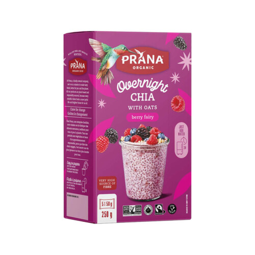 Prana Organic Gluten-Free Overnight Chia Oat & Mix Berry Fairy 5 x 50 g