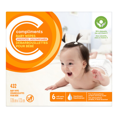 Compliments Unscented Baby Wipes 432 Count