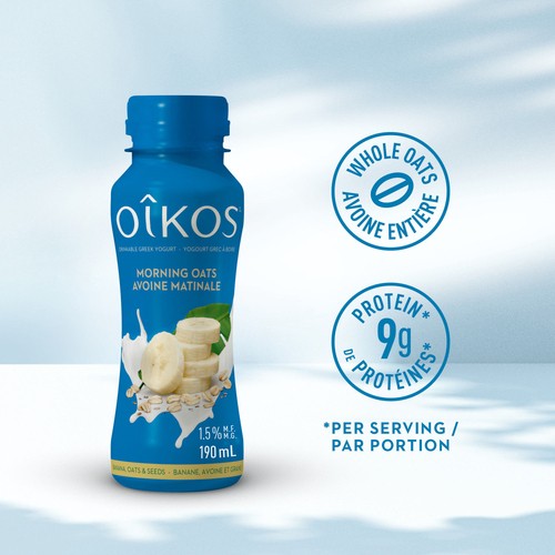 Oikos Drinkable Greek Yogurt 9 g Protein with Banana Oats & Seeds 190 ml
