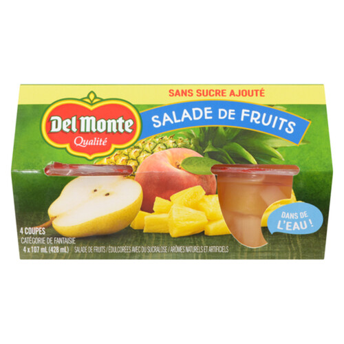 Del Monte Fruit Cups Packed In Water No Sugar Added Fruit Salad 4 x 107 ml