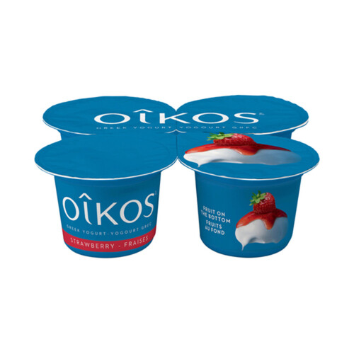 Oikos Greek Yogurt Strawberry Flavour Fruit on the Bottom 2% 4 x 100 g