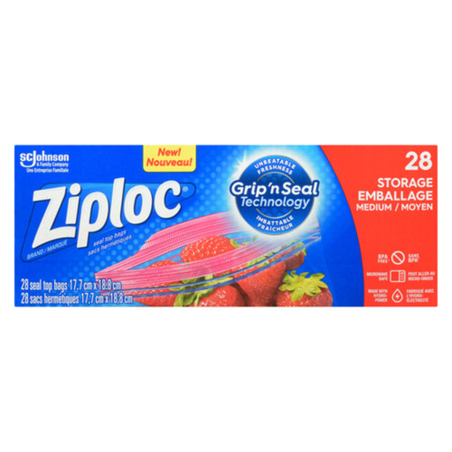 Ziploc Storage Bags Grip 'n Seal Technology Medium 28 Bags