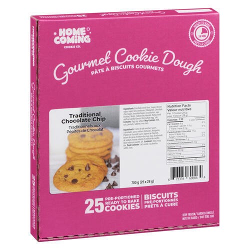 Homecoming Cookie Frozen Gourmet Cookie Dough Traditional Chocolate Chip 700 g