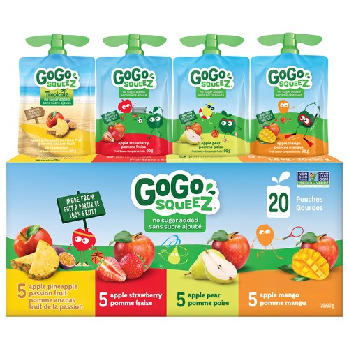 GoGo Squeez Fruit Sauce Snack Pouches No Sugar Added Variety Pack 20 x 90 g