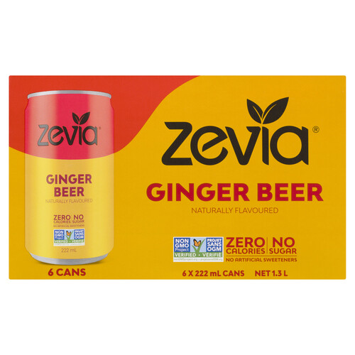 Zevia Ginger Beer Soda Naturally Flavoured 6 x 222 ml (cans)