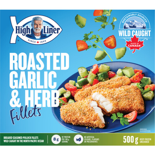 High Liner Frozen Breaded Seasoned Fish Fillets Roasted Garlic & Herb 500 g