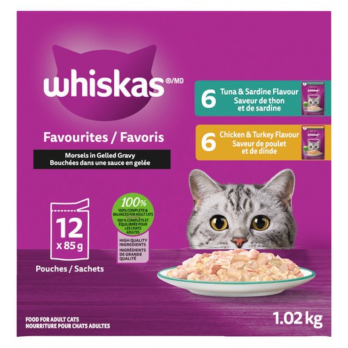 Whiskas Favourites Wet Cat Food Pouches Morsels In Gelled Gravy 12 x 85 g