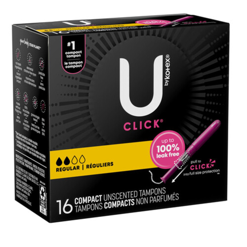 U by Kotex Click Compact Tampons Regular Absorbency Unscented 16 Count