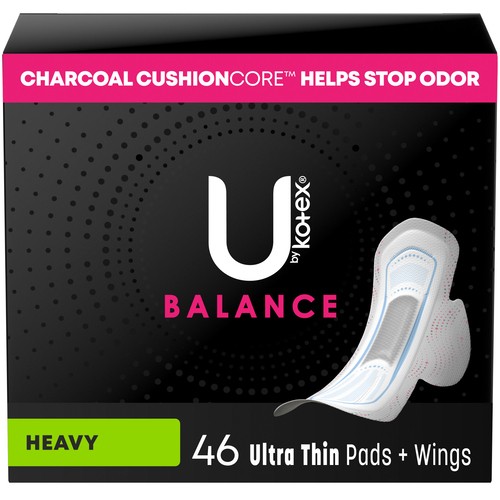 U by Kotex Balance Ultra Thin Pads with Wings Heavy Absorbency 46 Count