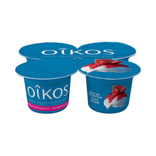 Oikos Greek Yogurt Raspberry-Pomegramate Flavour Fruit on Bottom 2% 4 x 100 g